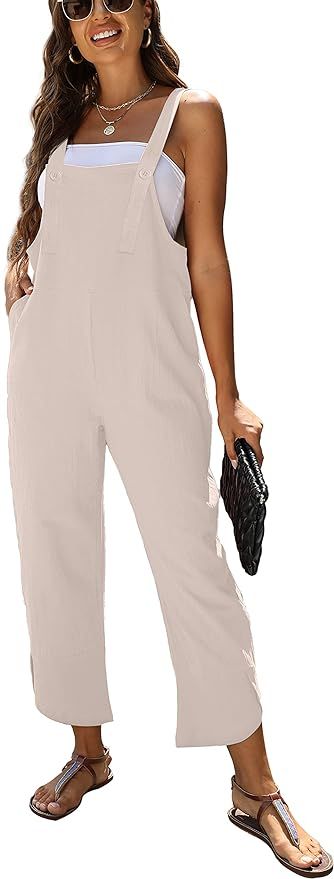 AMEBELLE Women's Sleeveless Cotton Linen Overalls Rompers Baggy Wide Leg Jumpsuits | Amazon (US)