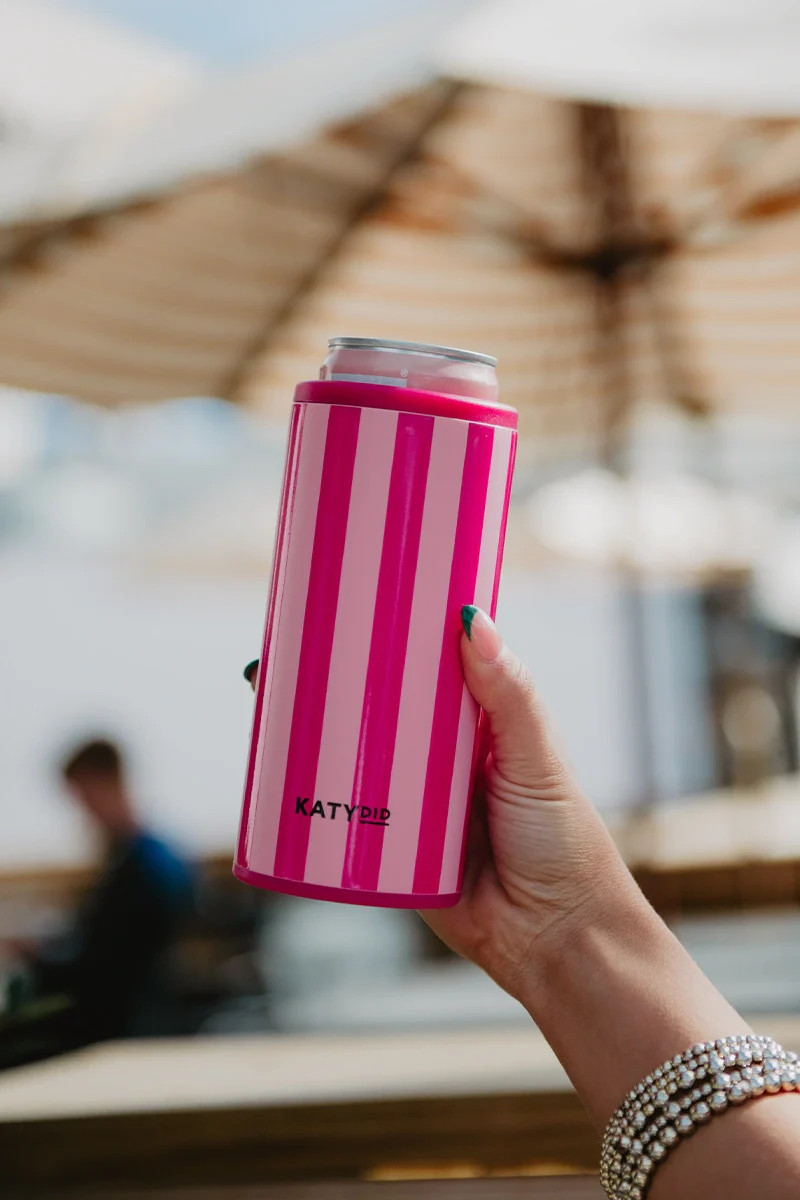 Pink and Hot Pink Striped Slim Can Cooler | Katydid