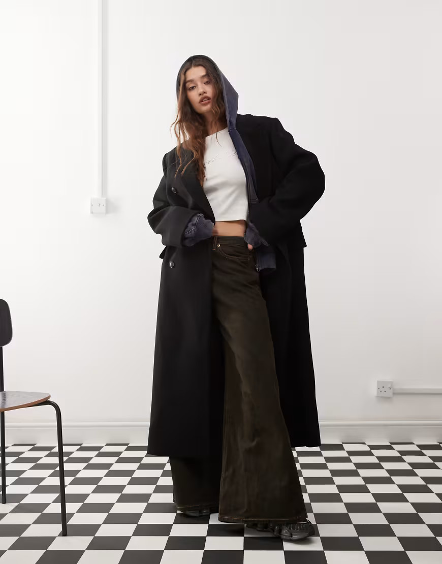Weekday Logan wool blend oversized double breasted coat in black | ASOS (Global)