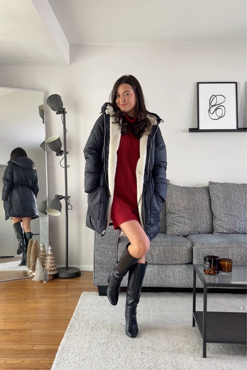 Wearing size small in the coat! Sweater dress is Abercrombie last year but I’ll link the updated current style :)

#LTKunder100 #LTKSeasonal #LTKshoecrush