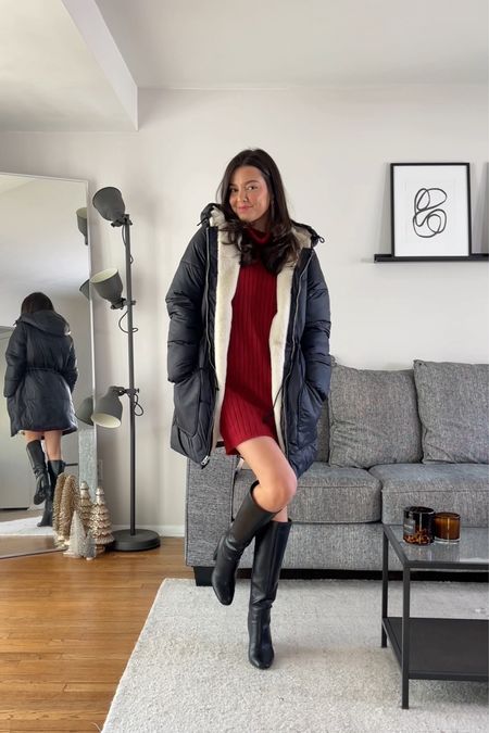 Wearing size small in the coat! Sweater dress is Abercrombie last year but I’ll link the updated current style :)

#LTKunder100 #LTKSeasonal #LTKshoecrush