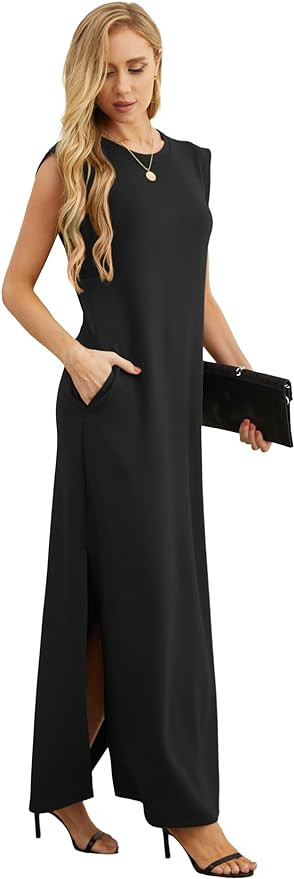 GRECERELLE 2026 Women Year-Round Casual Round Neck Loose Split Wrinkle-Free Long Maxi Vacation Dr... | Amazon (US)