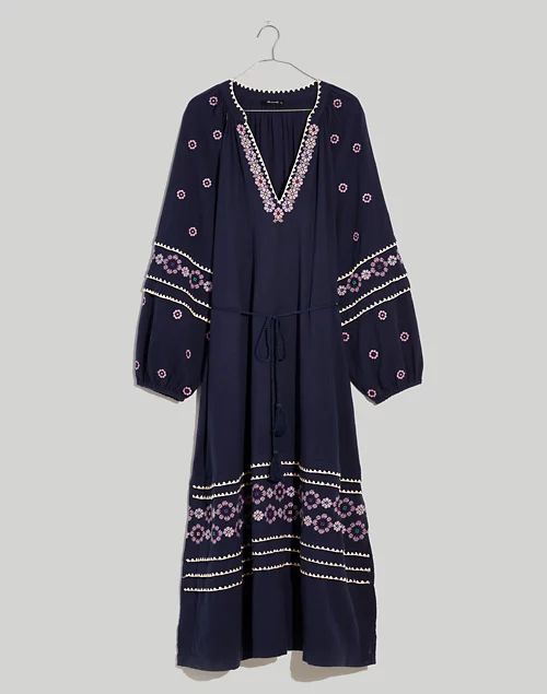 Embroidered Neck-Tie Midi Dress | Madewell