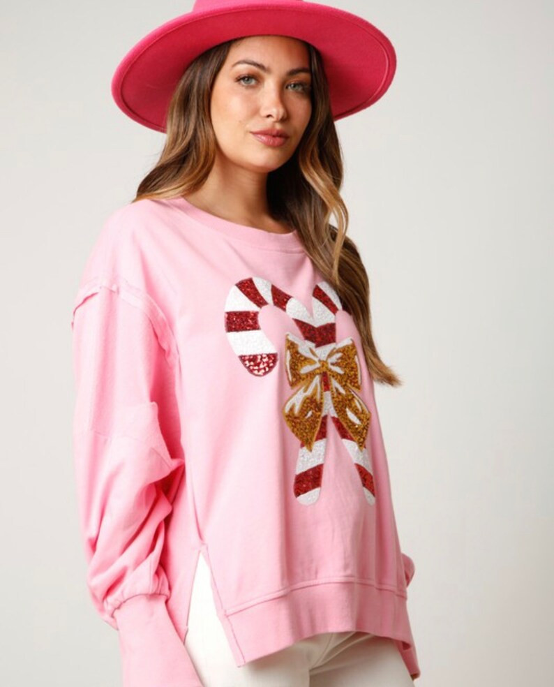 Womens Christmas Candy Cane Sequin Bling Sweatshirt. - Etsy | Etsy (US)