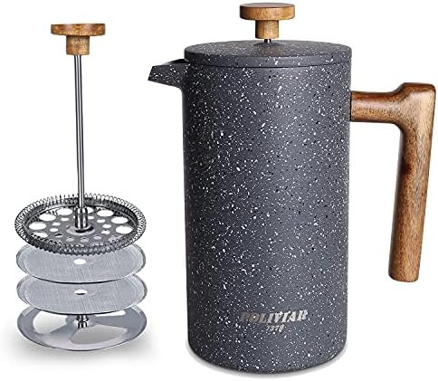 POLIVIAR French Press Coffee Maker, 34 Ounce Coffee Press with Teak Wood Handle, Double Wall Insu... | Amazon (US)