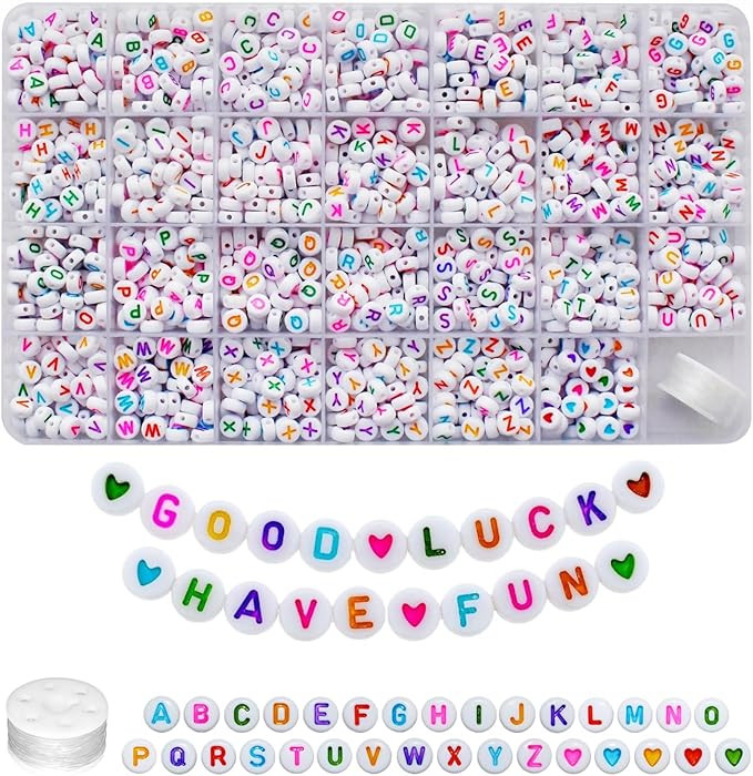 Amaney 1400pcs Colorful Letter Beads 4x7mm Alphabet A-Z Heart White Flat Round Acrylic Beads and ... | Amazon (US)