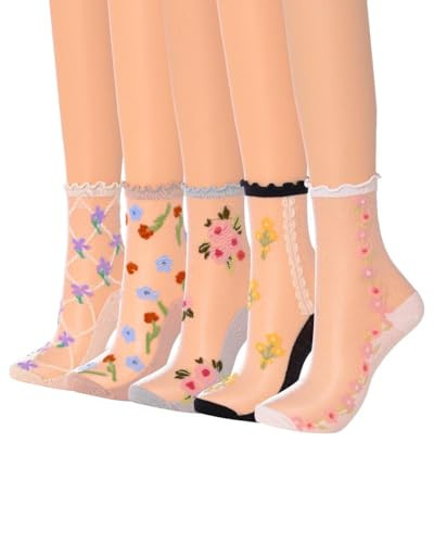 Campsis Sheer Socks Ankle for Women, Patterned Sheer Lace Sock, Frilly Sheer Ruffle Socks | Amazon (US)