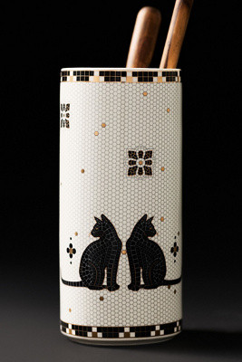 Bistro Tile Stoneware 24k Gold Accent Halloween Vase | Anthropologie (US)