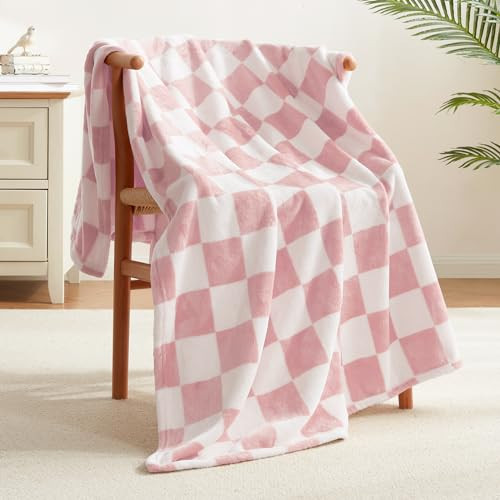 satisomnia Checkered Throw Blanket -Soft Fleece Blankets & Throws, Pink Throw Blankets for Couch Sofa Bed, Travel Blanket Flannel Blanket Warm Blankets for Mom Women Gift Twin Blanket 60" x 80" | Amazon (US)