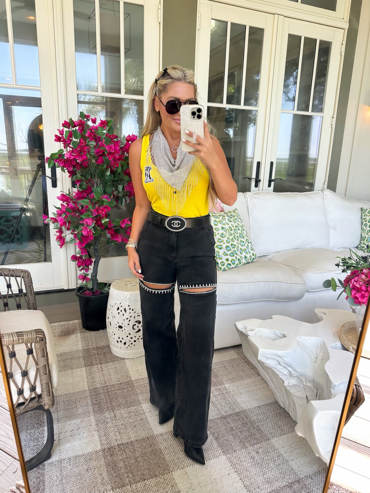 Bike week outfit idea black denim with front slots 

#LTKFindsUnder50 #LTKSeasonal #LTKStyleTip