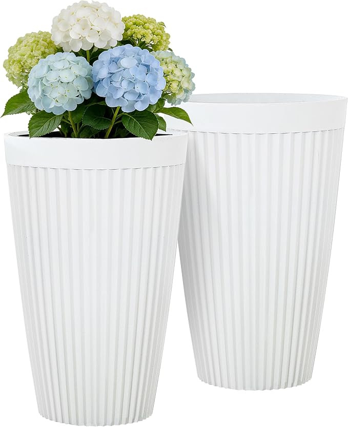 Autodaya 20" Tall Planters Set of 2, High-Density Resin Fluted Outdoor Pots for Plants, Versatile... | Amazon (US)
