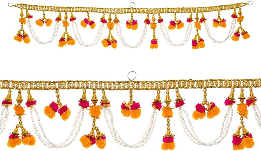 Artificial Pom Pom with White Beads Toran Door Hanging toran Bandanwar Door Wall for Main Door En... | Amazon (US)