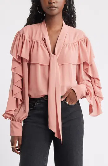 Tie Neck Ruffle Chiffon Top | Nordstrom