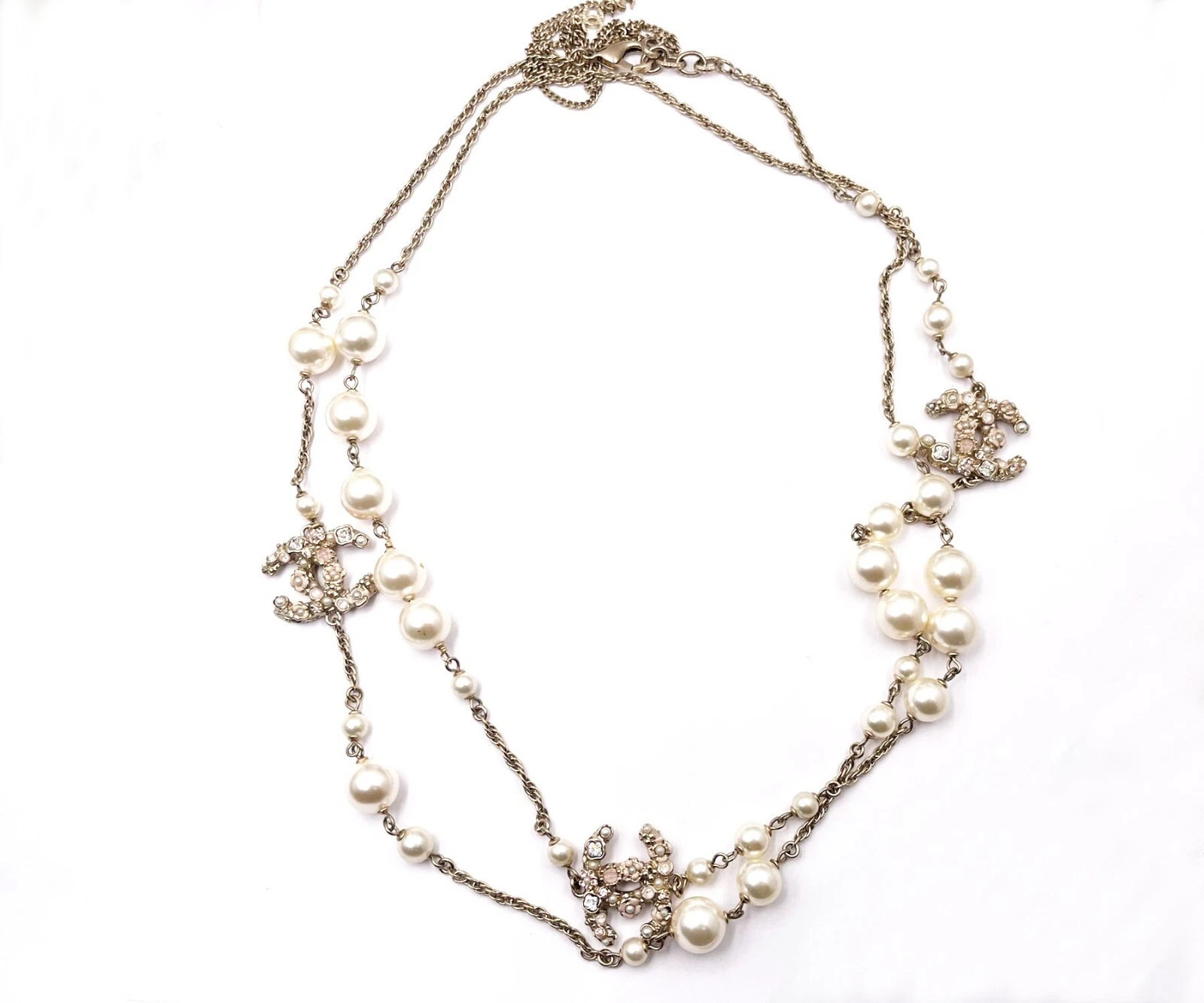 Chanel gold CC Pastel Flower Crystal Pearl Long Necklace | eBay | eBay US