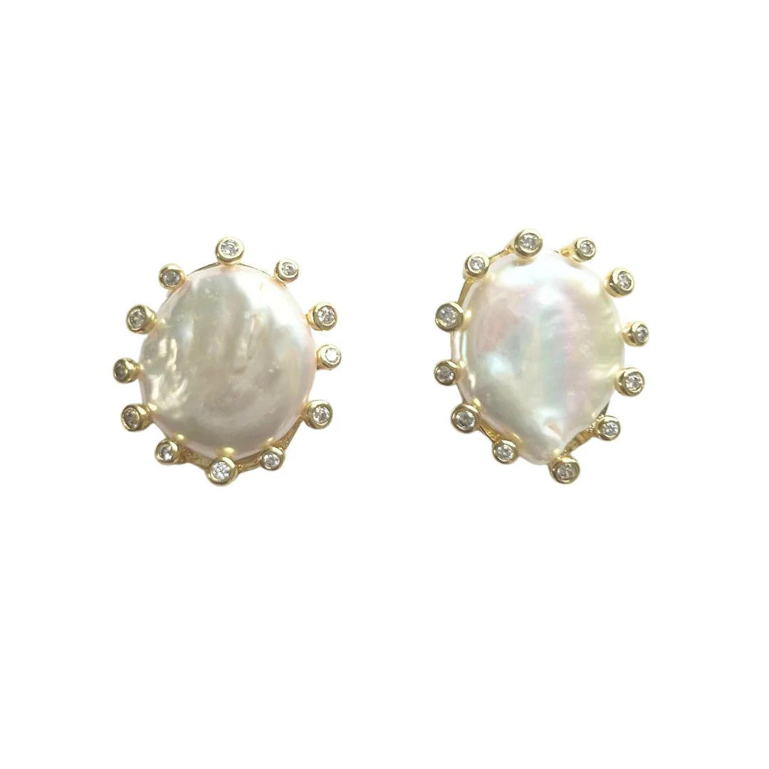 Lexi Mother Of Pearl Stud Earring With Rhinestone Accents | Lisi Lerch | Lisi Lerch Inc