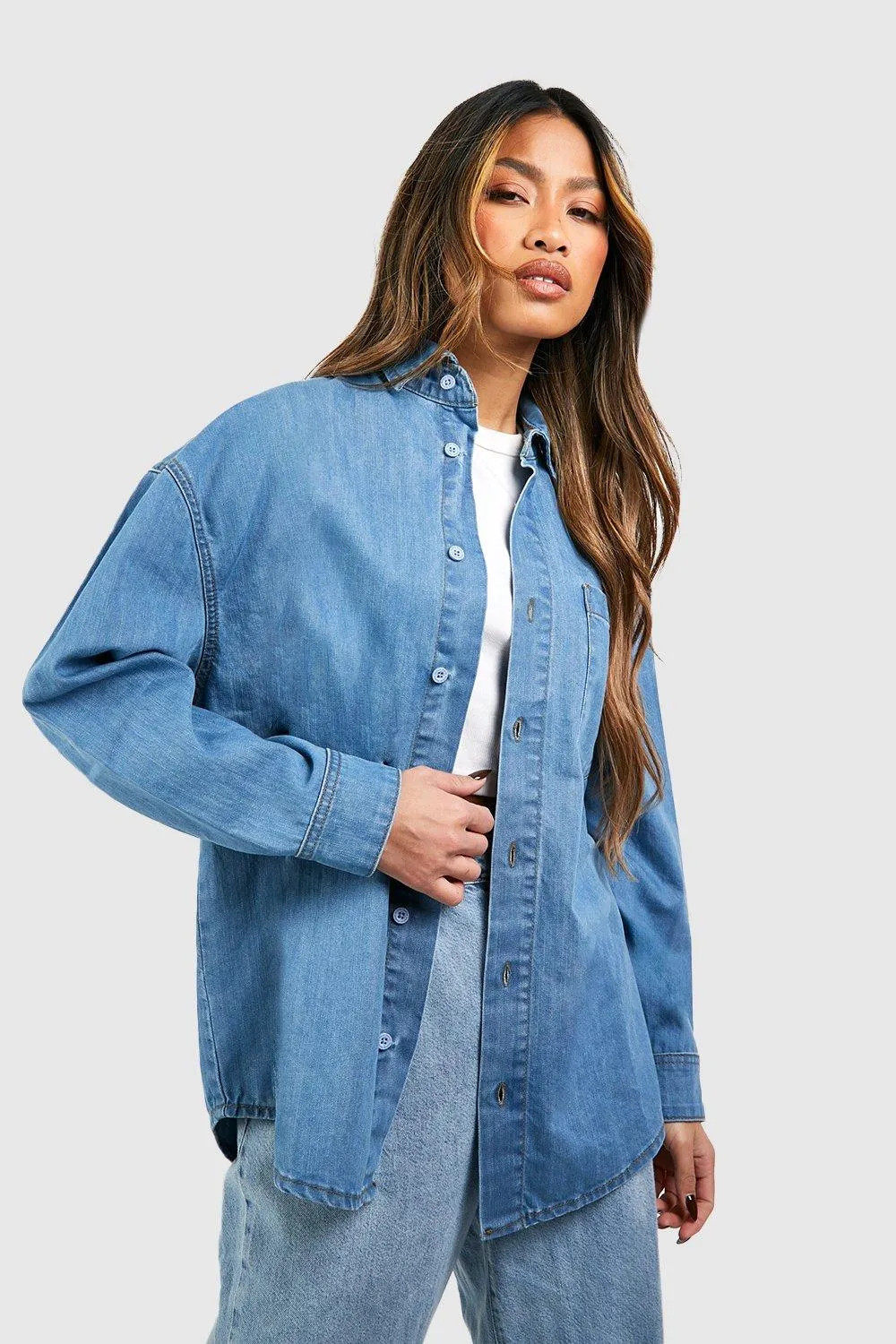 Bright Blue Oversized Denim Shirt | boohoo (US & Canada)