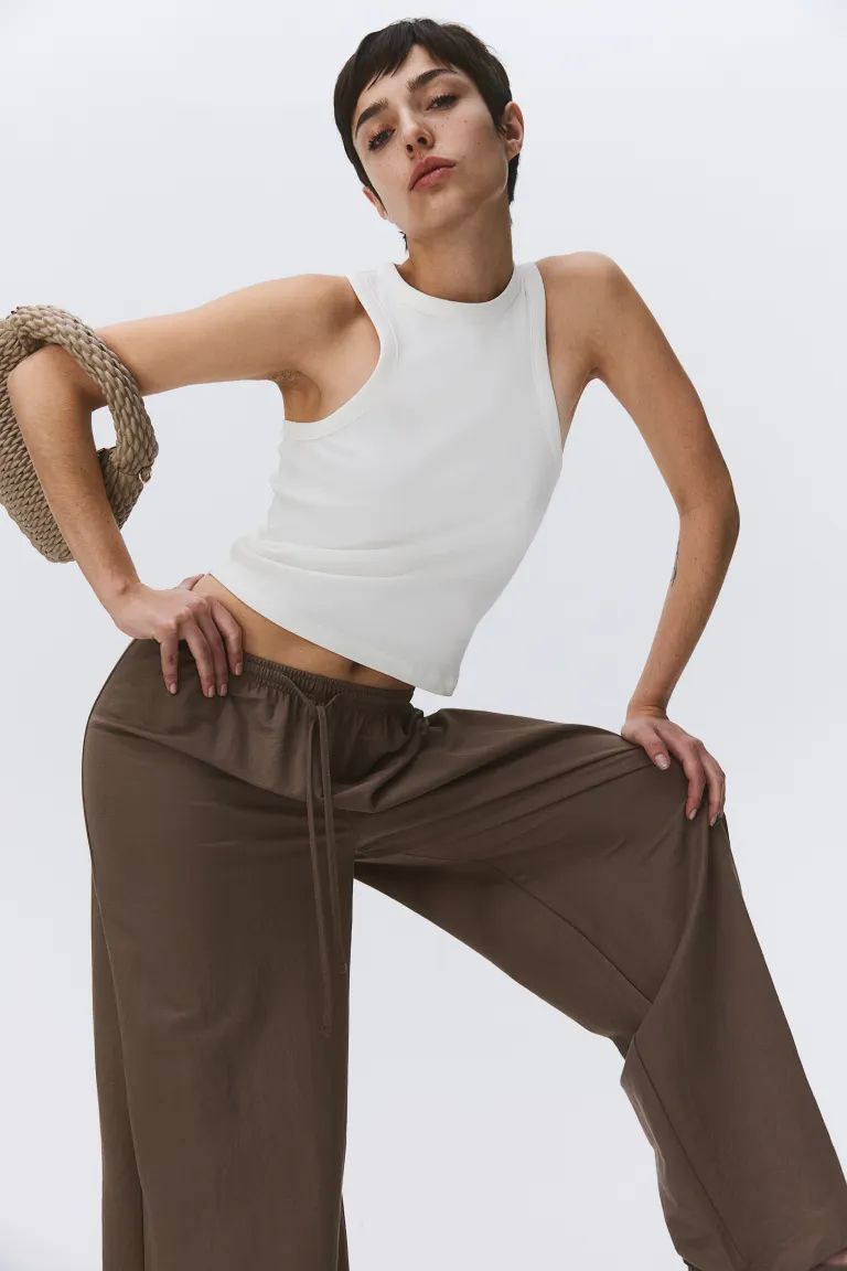 Wide-cut Pull-on Pants - Brown - Ladies | H&M US | H&M (US + CA)