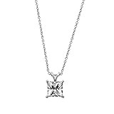 Amazon Collection Platinum or Gold Plated Sterling Silver Princess Cut Solitaire Pendant Necklace... | Amazon (US)