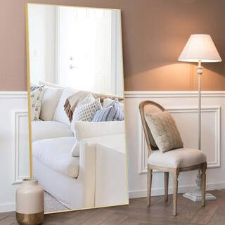Bowen 71 in. x 31.5 in. Modern Rectangle Metal Framed Gold Full Length Leaning Floor Mirror-BOWEN... | The Home Depot