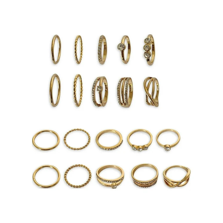 No Boundaries Multi Gold and Cubic Zirconia Ring Set, 10 pack | Walmart (US)