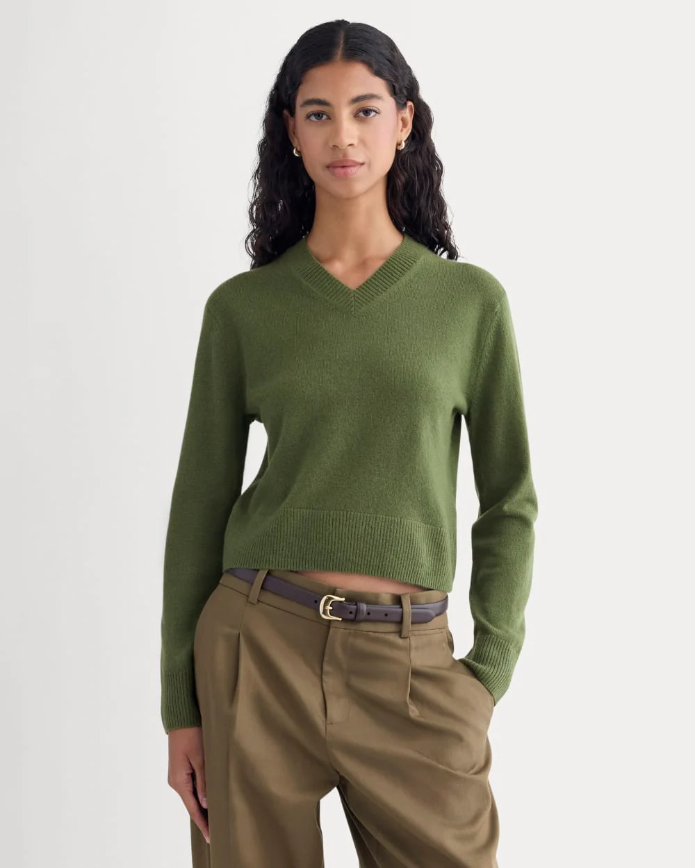 Cashmere Cropped High-V Sweater | Forest Green | Everlane