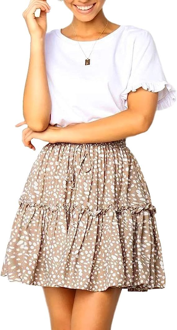 ChainJoy Womens Polka Dot High Waist Ruffle Skirt Boho Cute Pleated Flared Mini Skater Skirt | Amazon (US)