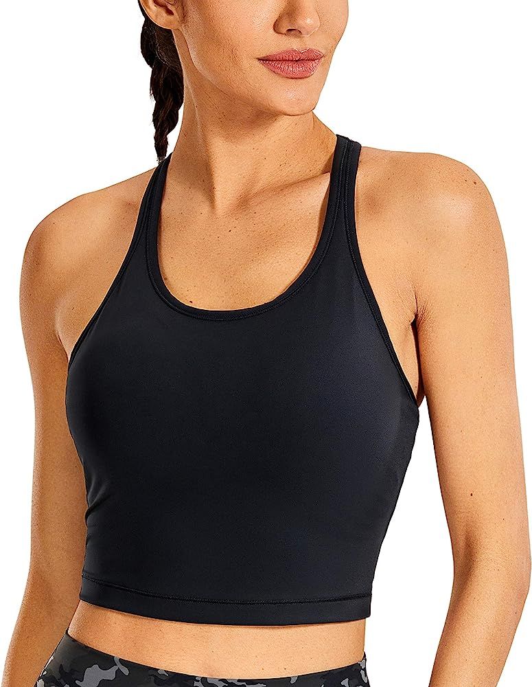 CRZ YOGA Women's Racerback Longline Sports Bra Padded Wireless Yoga Bras Crop Cami Tank Tops | Amazon (US)