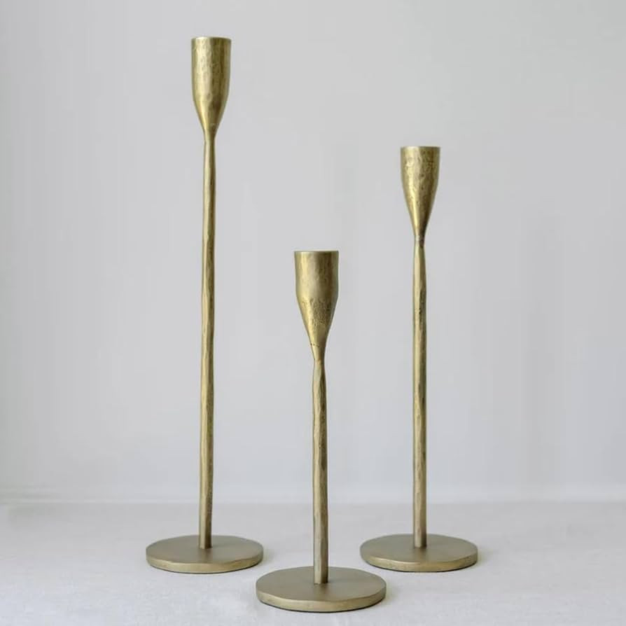 Holiday Collection Iron Set-of-3 Taper Candlestick Holder, Premium Christmas and Home Decor, Bras... | Amazon (US)