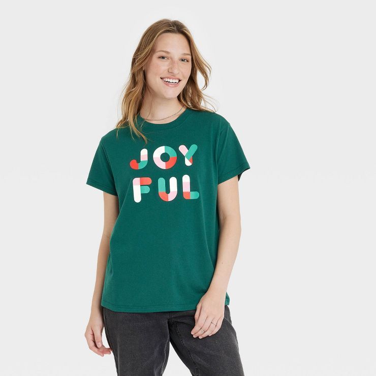 Women's Joyful Short Sleeve Graphic T-Shirt - Forest Green | Target