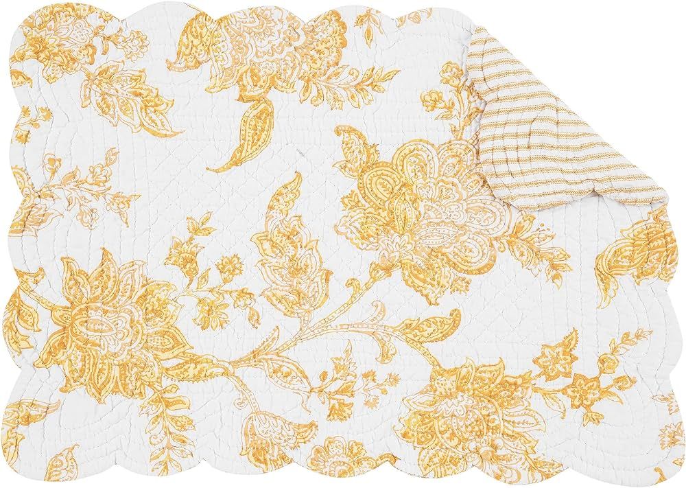 C&F Home Miriam Ochre Quilted Reversible Rectangle Placemat Set of 6 Yellow and White Damask Eleg... | Amazon (US)
