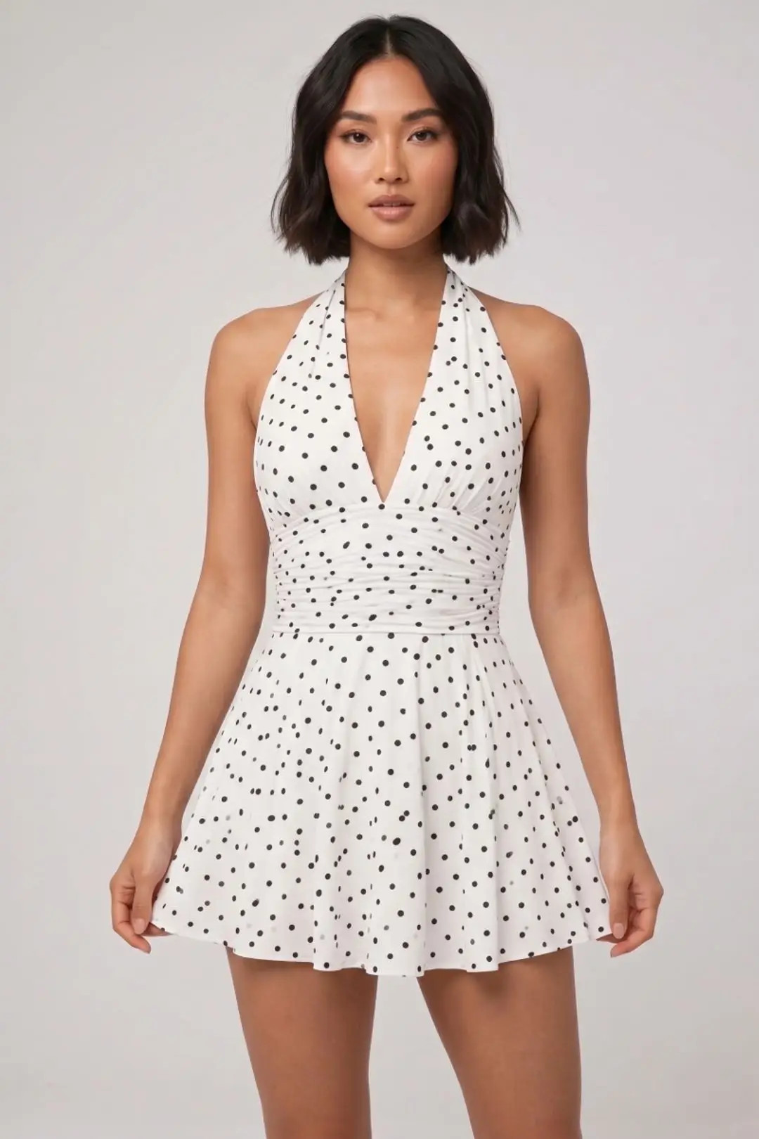 White STYLEWISE Polka Dot Halter Neck Tie Knot Open Back Mini Dress | Boohoo | Boohoo.com (UK & IE)
