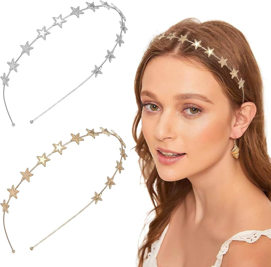 2 Pcs Star Headbands, Sparkly Metal Star Hairband for Women, Girls, Kids, Alloy Headpiece Decorat... | Amazon (US)