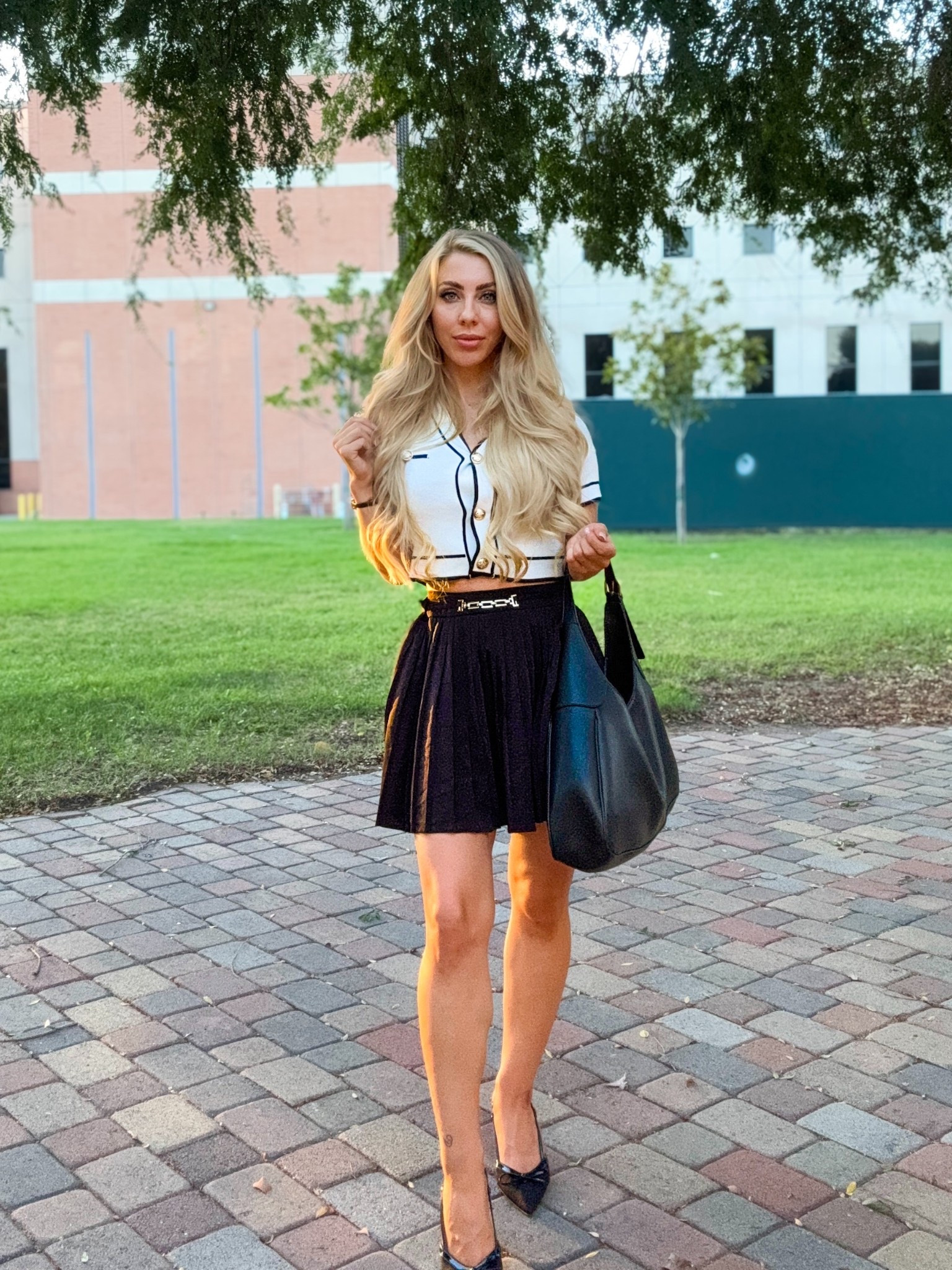 Elegant outfit look with black pleated skirt, black bow heels, and a white button up. #shein #ootd

#LTKFindsUnder100 #LTKBeauty #LTKStyleTip