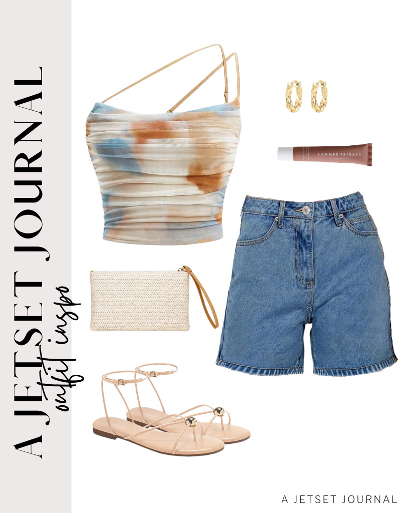 To start the first outfit, pair this Floerns tie-dye cami top with denim shorts from SANMM. For a comfy fit, wear these Coutgo sandals and carry this COOKOOKY straw clutch. Pop in these chunky huggies as your accessory.

#LTKSeasonal #LTKSaleAlert #LTKTravel
 

 