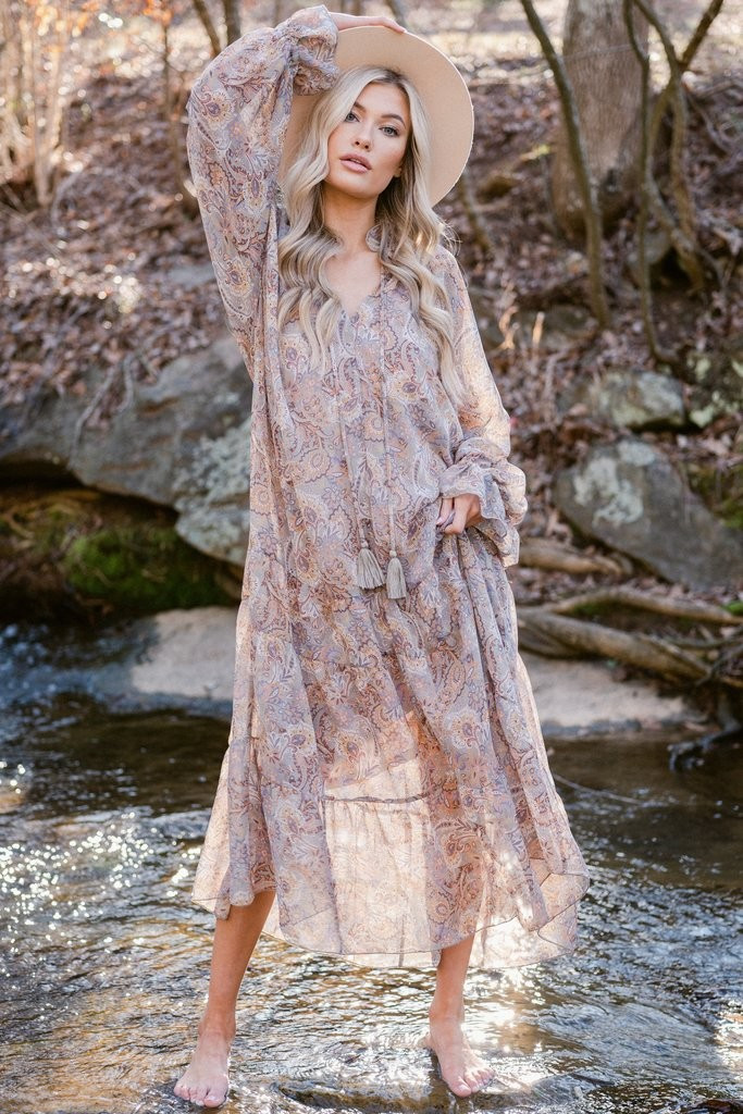 Place To Place Sage And Cream Paisley Print Maxi Dress | Red Dress 