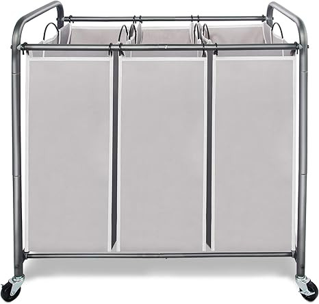 STORAGE MANIAC 3 Section Laundry Sorter, 3 Bag Laundry Hamper Cart with Heavy Duty Rolling Lockab... | Amazon (US)