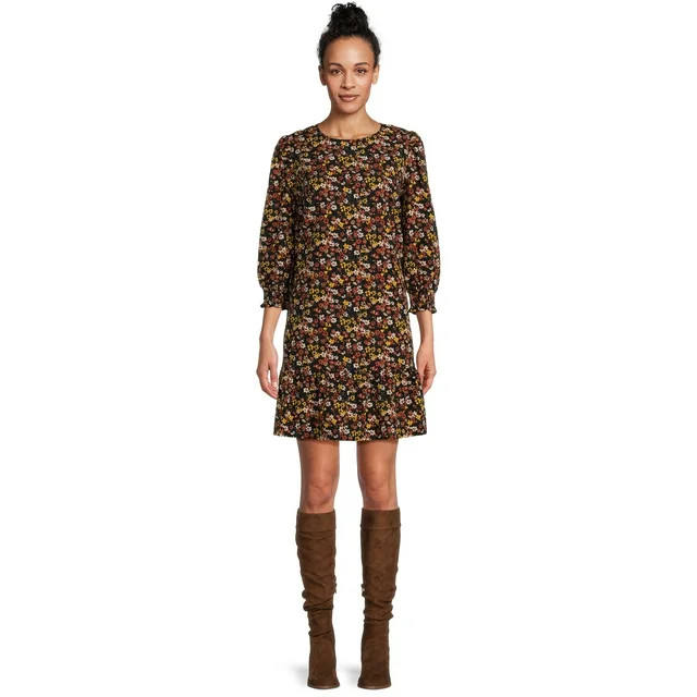 Time and Tru 3/4 Sleeve Floral Print Mini Dress, Womens | Walmart (US)