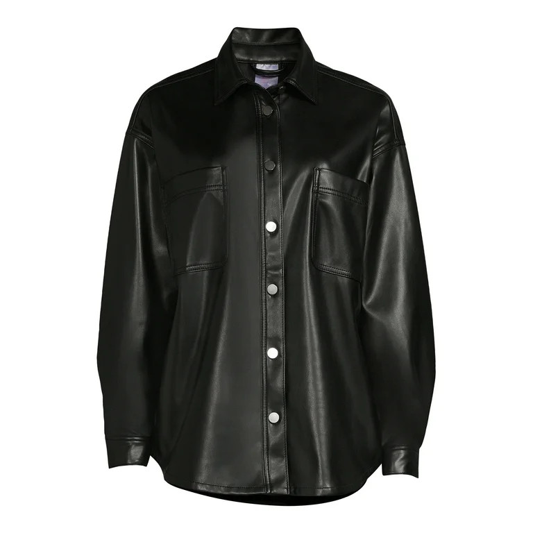 No Boundaries Juniors’ Faux Leather Shacket | Walmart (US)