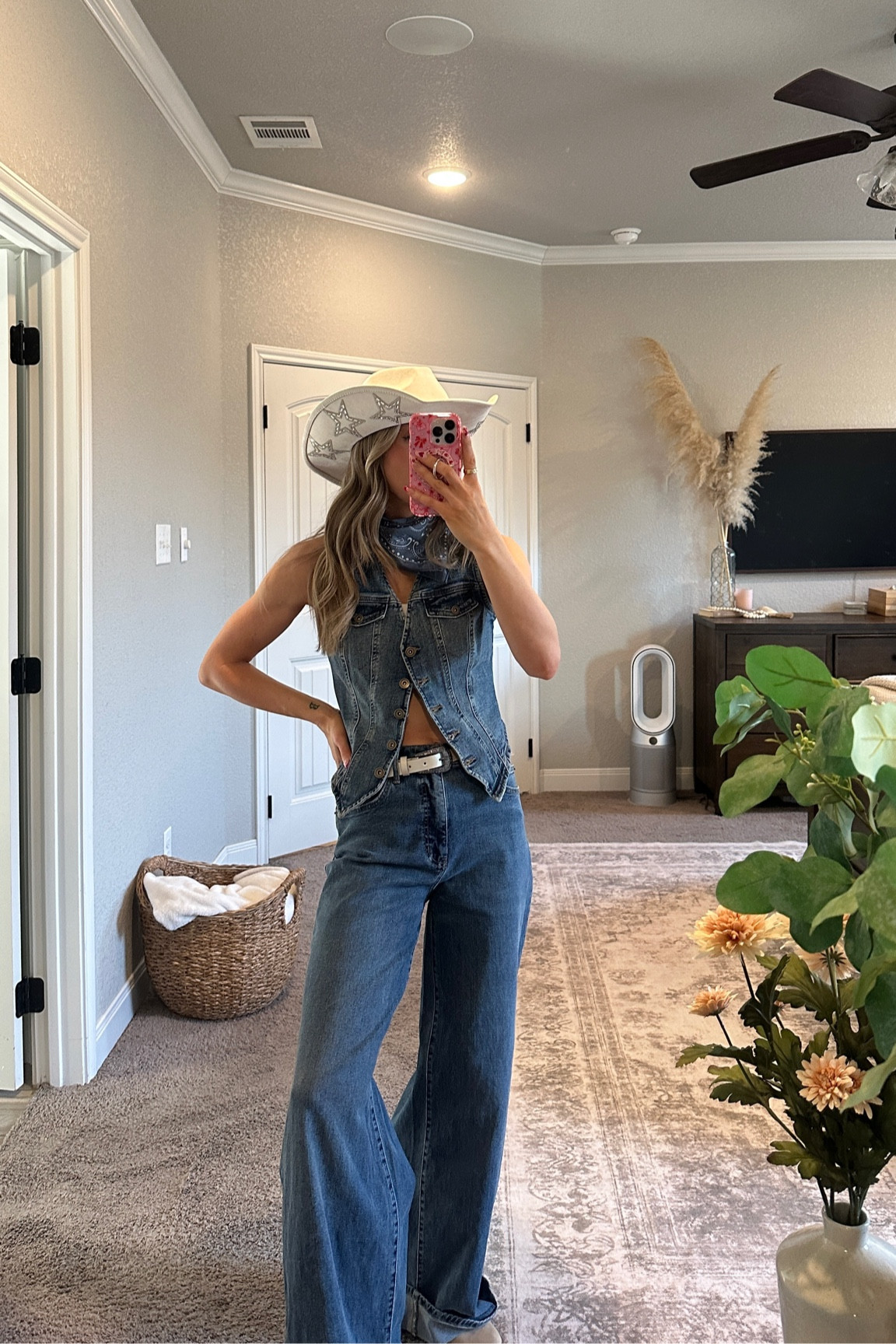 walmart rodeo / country concert outfit! sized down to an extra small in this denim vest - wide leg jeans are my usual size 2 but have a lot of wiggle room so consider sizing down! amazon cowboy hat, walmart cowboy boots, walmart belt!

#LTKSaleAlert #LTKFindsUnder50 #LTKFindsUnder100
