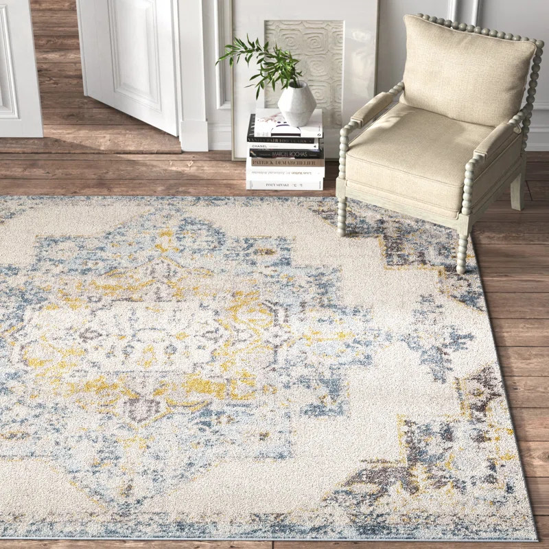 Walker Distressed Oriental Bright Yellow Area Rug | Wayfair North America