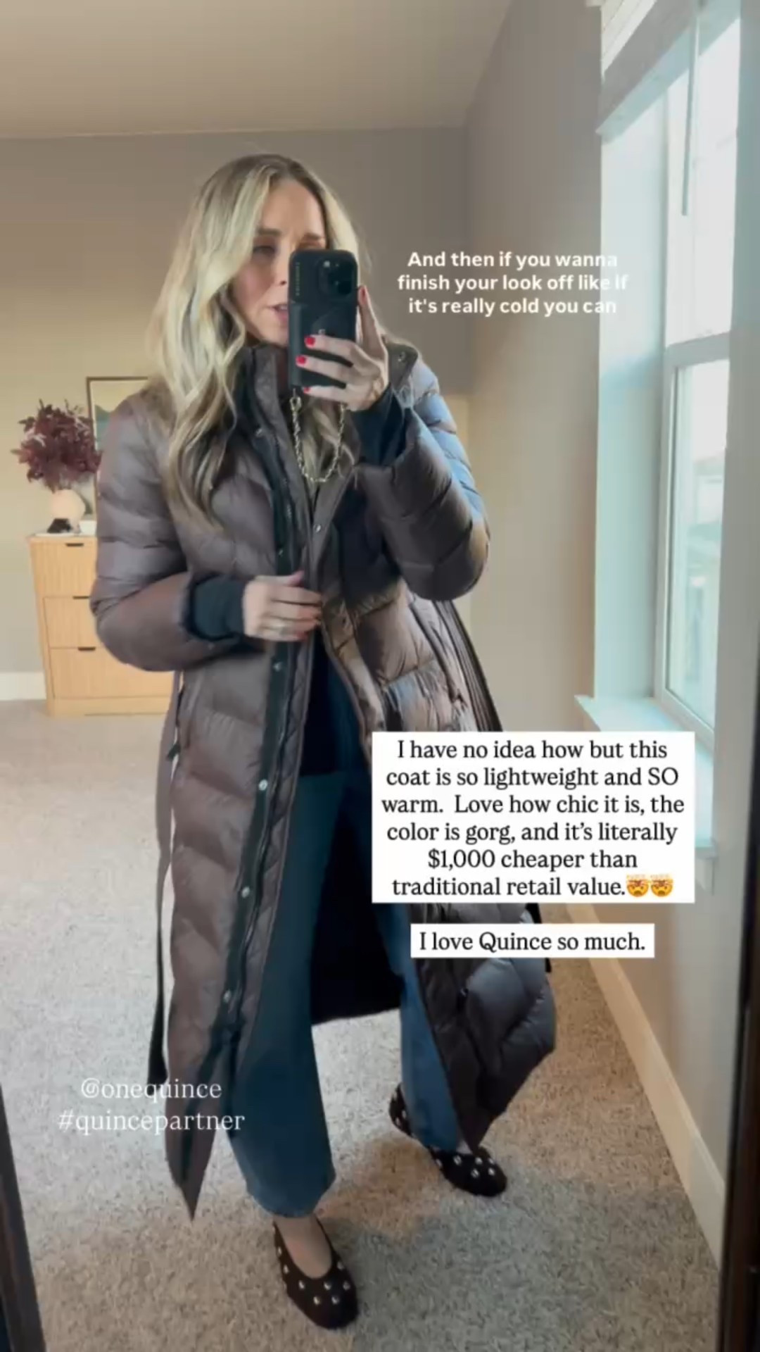 These Quince winter basics are soooo good! I love classic timeless pieces and these check all the boxes + are a crazy good price for the quality. 💁‍♀️👌

T-shirt: TTS
Sweater: I went up two full sizes for a more relaxed fit 
Coat: TTS 

@onequince #quincepartner 