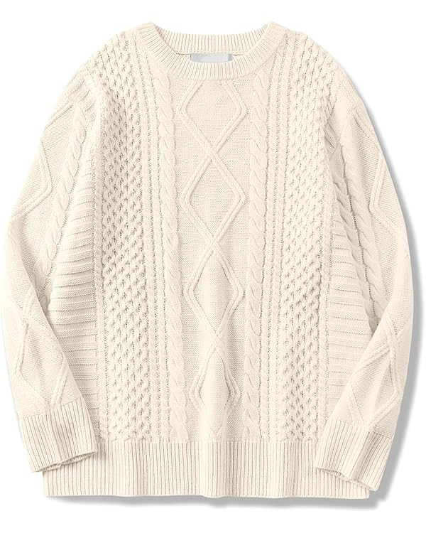 Womens Oversized Sweaters Crewneck Long Sleeve Casual Loose Pullover Sweater Cable Knit Vintage T... | Amazon (US)