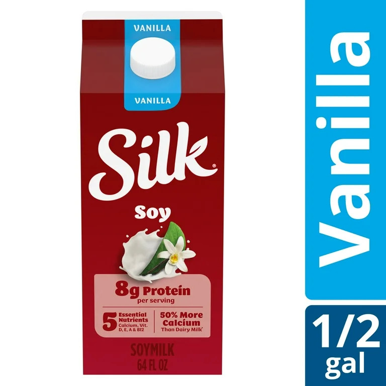 Silk Dairy Free, Gluten Free Vanilla Soy Milk, Plant Based Milk Half Gallon, 64 fl oz | Walmart (US)