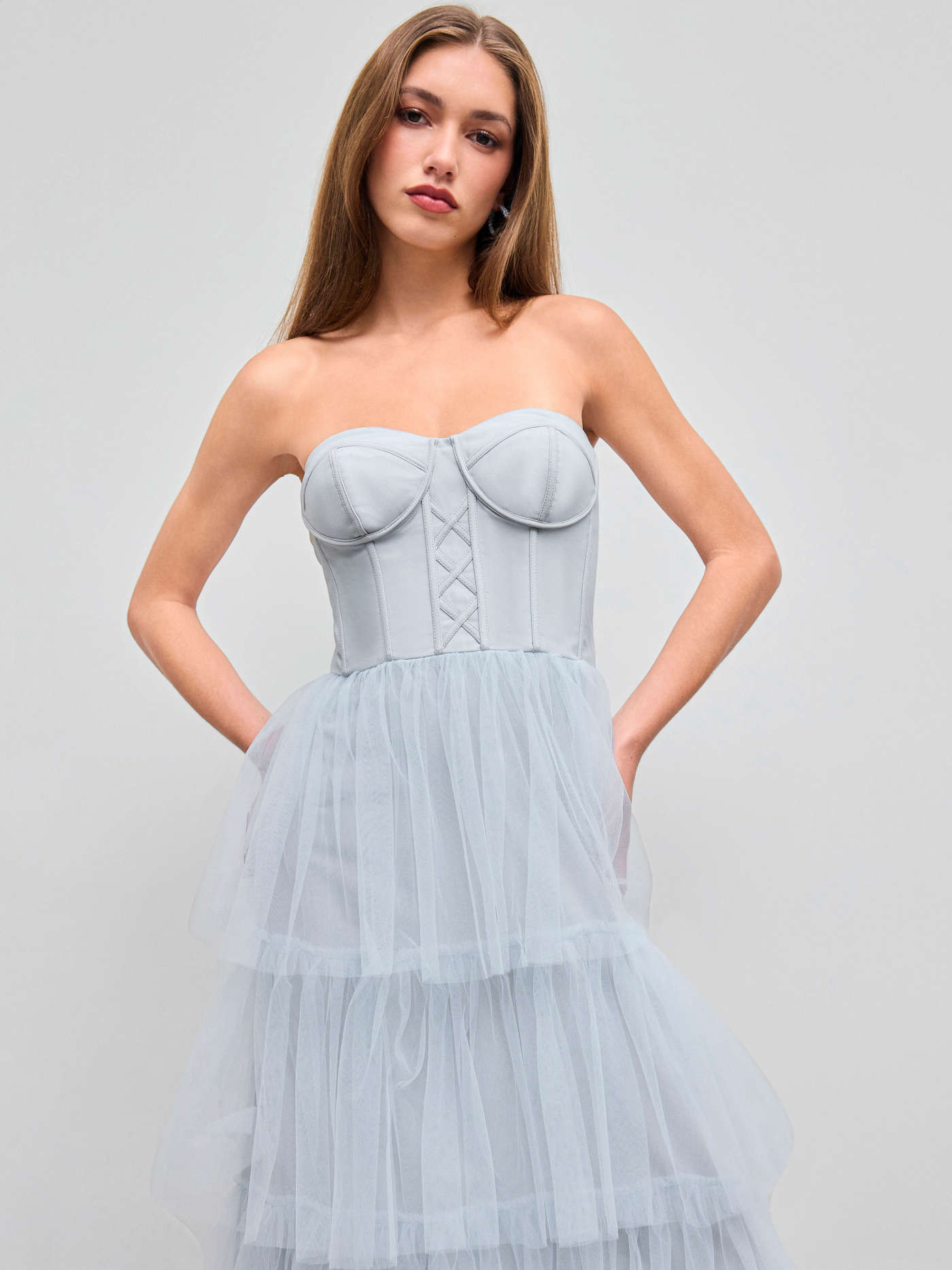 Corset Tulle Tube Layered Maxi Dress... | Cider