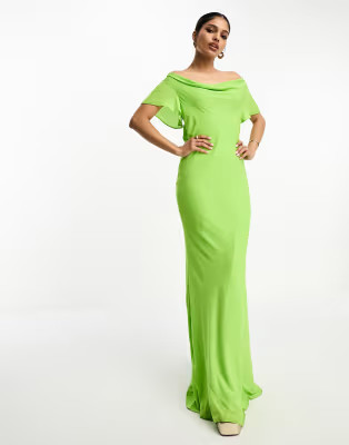 ASOS DESIGN flutter sleeve cowl neck maxi dress in apple green | ASOS (Global)