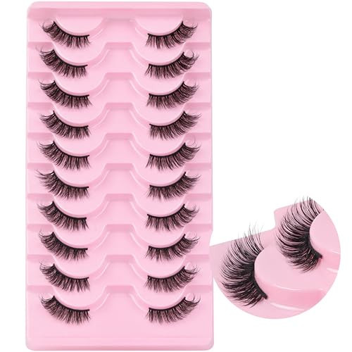 Ahrikiss Half Lashes Natural Look 10 Pairs Wispy Cat Eye Lashes 10mm 3D Accent Fluffy False Eyelashes Volume Short Half Eyelashes (B02) | Amazon (US)