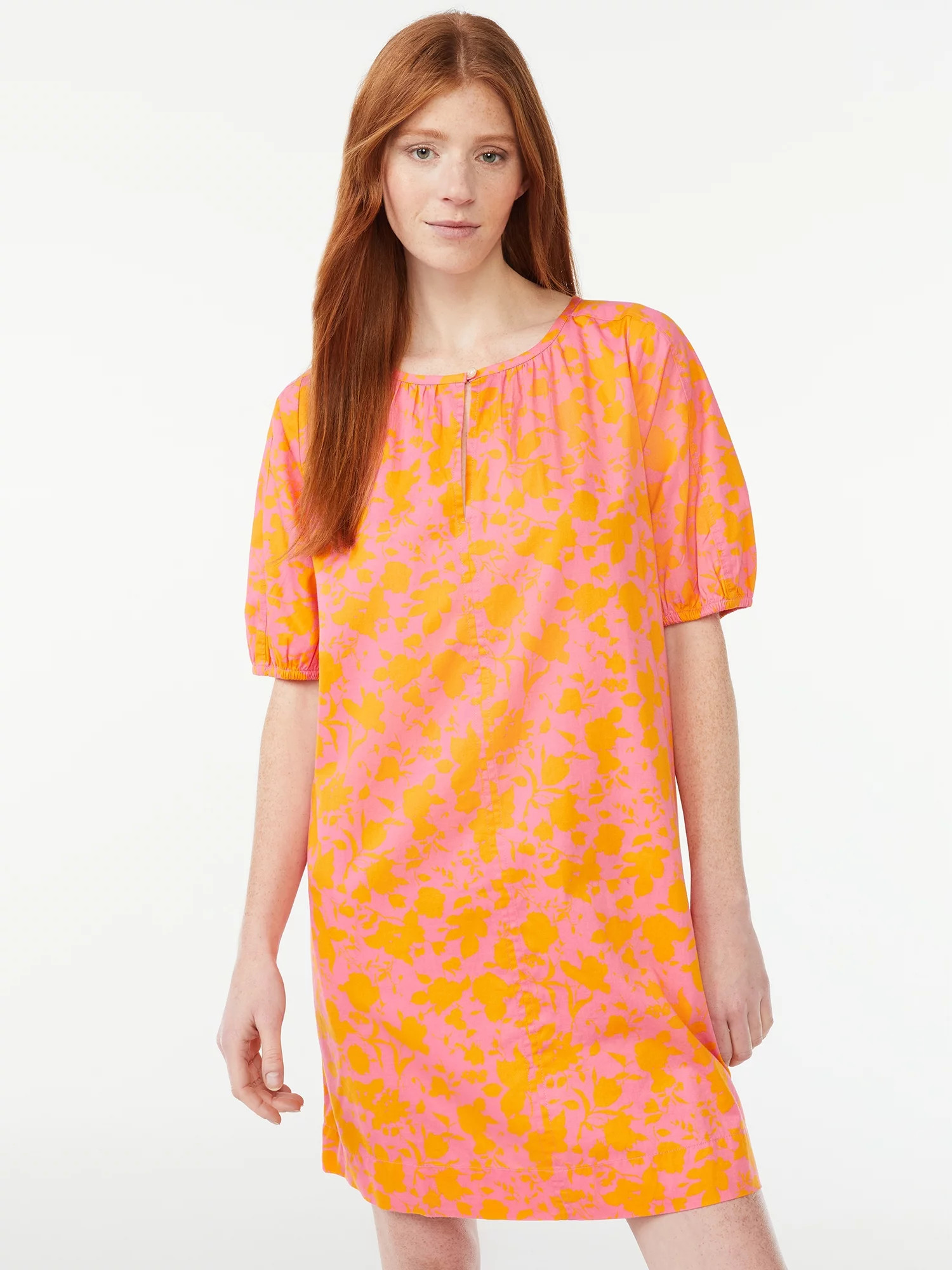 Free Assembly Women's Shirred Neck Mini Dress with Short Sleeves - Walmart.com | Walmart (US)