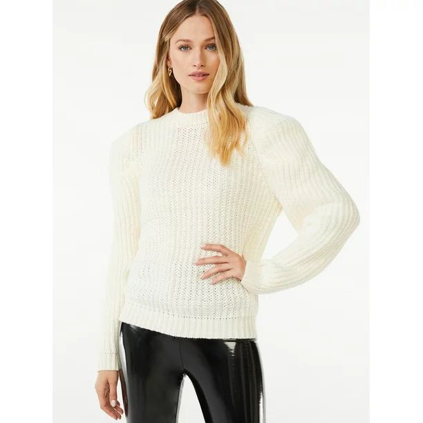 Scoop Women's Puff Sleeve Crewneck Sweater - Walmart.com | Walmart (US)
