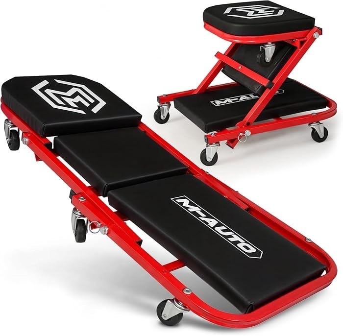 M-AUTO Foldable Z Creeper 2-in-1 Rolling Folding Car Creeper & Seat, 36" Adjustable Roller Garage Chair Lay Down or Sit, 330LBS Capacity Under Car Roller Creeper with 6 Swivel Casters, Red

#LTKMens