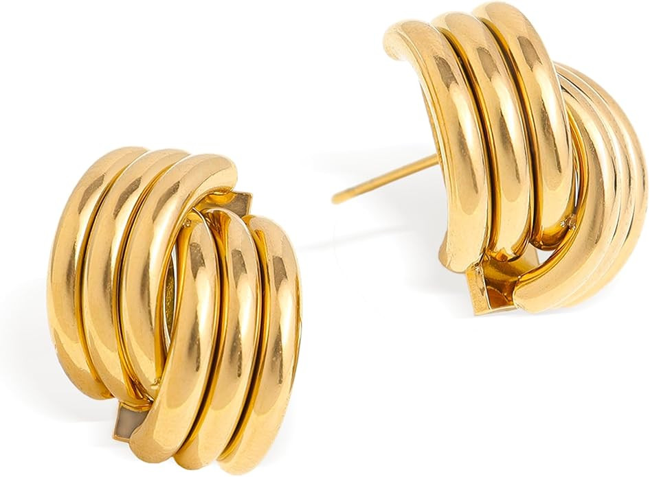 Jean Beau Chunky Geometric Hoop Stud Earrings for Women, Trendy Statement Twisted Knot Hypoallerg... | Amazon (US)